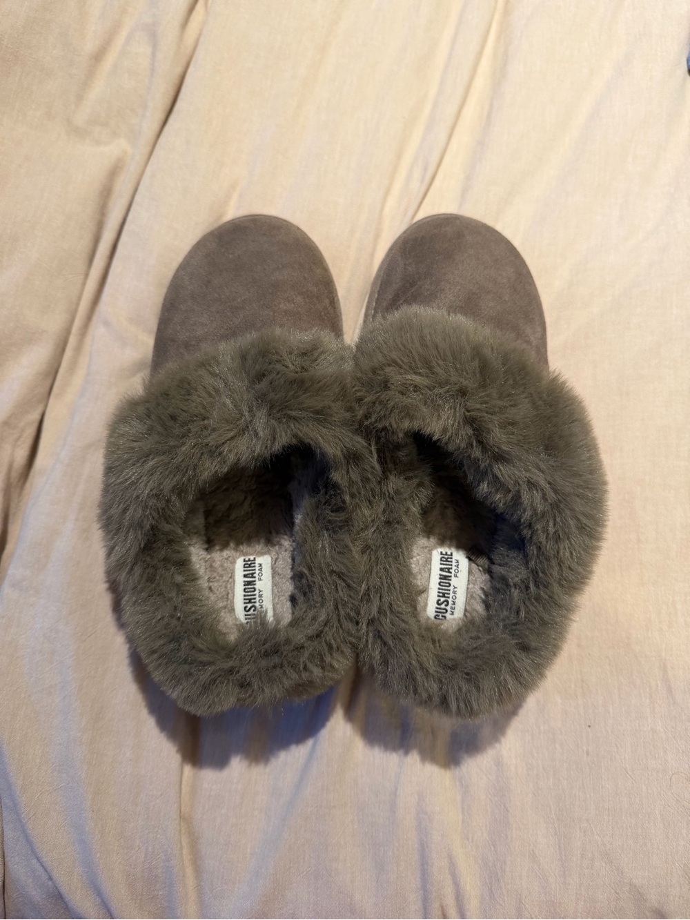 Faux-Fur Lined Slip-On Slippers - Gray